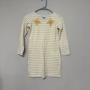 Hanna Andersson Yellow Stripe A-Line Breton Long Sleeve Dress Size 8 Butterflies